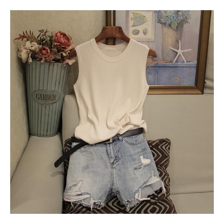 Large size sling vest women's summer inner cover with base white short knitted thin versatile sleeveless top trendy