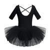 Małe duże dziewczynki z krótkim rękawem Tutu tiulowa baletowa gimnastyka trykotowa sukienka Dancewear