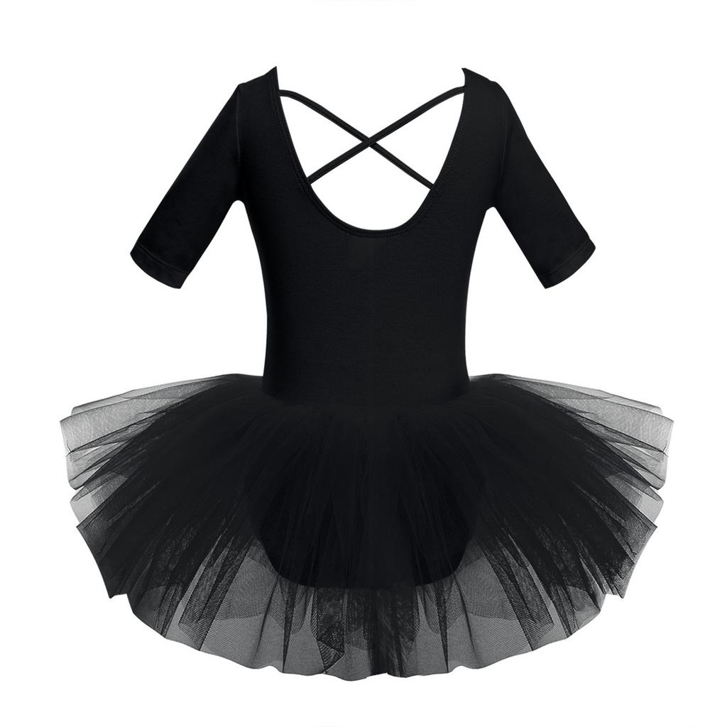 Małe duże dziewczynki z krótkim rękawem Tutu tiulowa baletowa gimnastyka trykotowa sukienka Dancewear