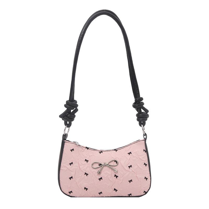 Premium Light Luxury Shoulder Bag Summer New Pink Cute Bow Small Square Bag Versatile Crescent Armpit Bag Women