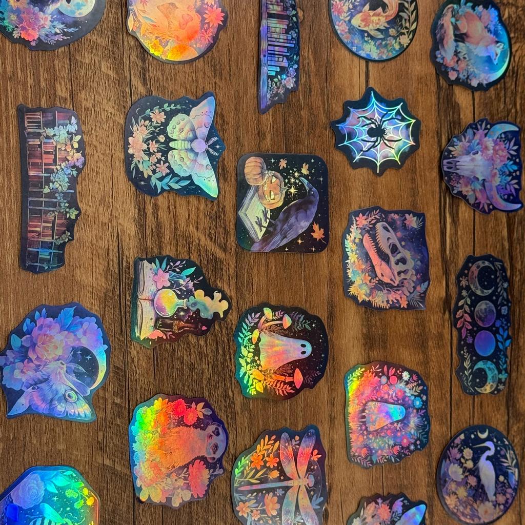 50PCS Cartoon Holographic Laser Creative Biology Graffiti Stickers Decorative Guitar Notebook Luggage DIY Waterproof Stickers