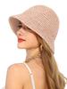 Summer UV-Protect Crochet Straw Bucket Hat for Women Beach Fashionable Breathable Outdoor Sunshade Cap Foldable Visors