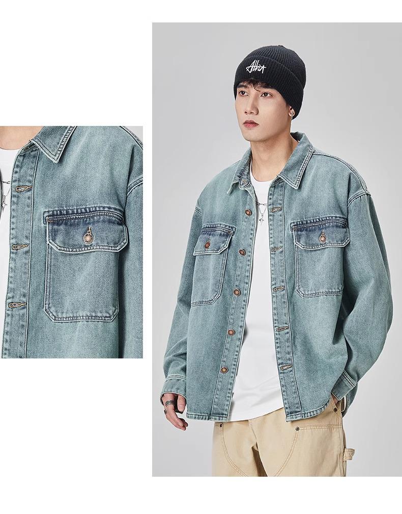 GURBAKS Herren Hellblaue Denim Hemdjacke - Trendige Workwear mit lockerer Passform für Frühling und Herbst