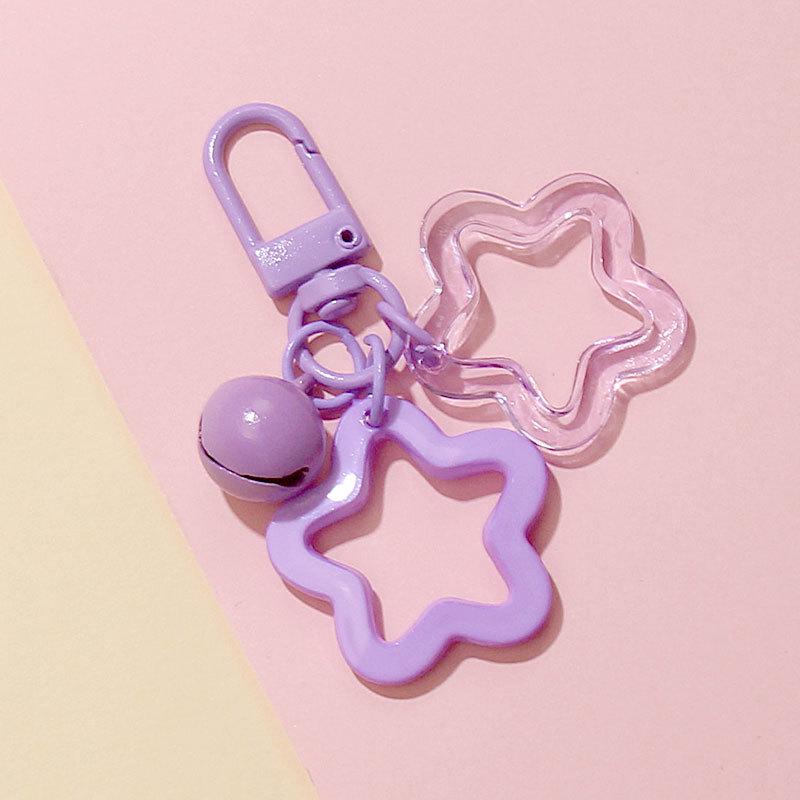 Colorful Handmade Double Star Keychain with Bell Ornaments - DIY Women's Bag Decoration