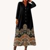 Women's Fashionable Printed Round Neck Seven Quarter Sleeve Button Loose Shirt Dress