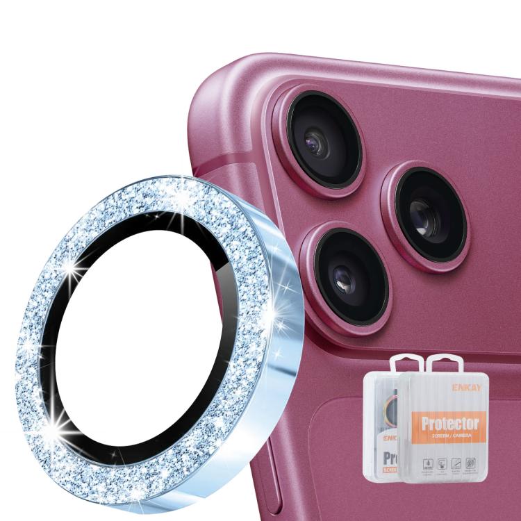 ENKAY Hat-Prince Glitter Rear Camera Lens Aluminium Alloy Ring Tempered Glass Film