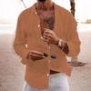 Summer Men's Solid Color Loose Single Breasted Lapel Cotton-Linen Long-Sleeve Shirt