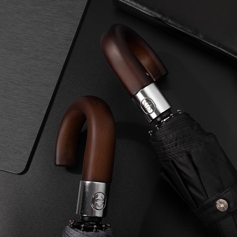 Automatic UV Protection Folding Umbrella with Wooden Handle