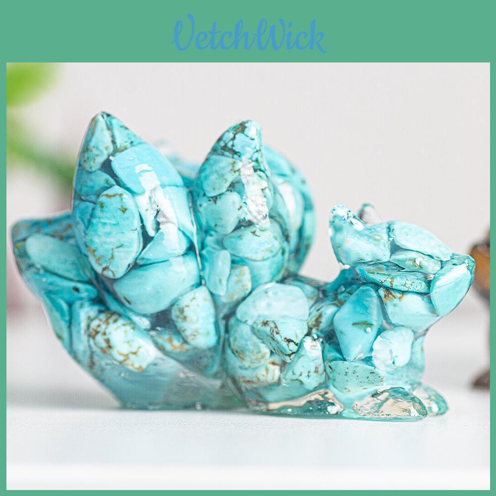 Ninetails Fox Crystal Resin Sculpture With Natural Gemstones For House Office Tabletop Ornament