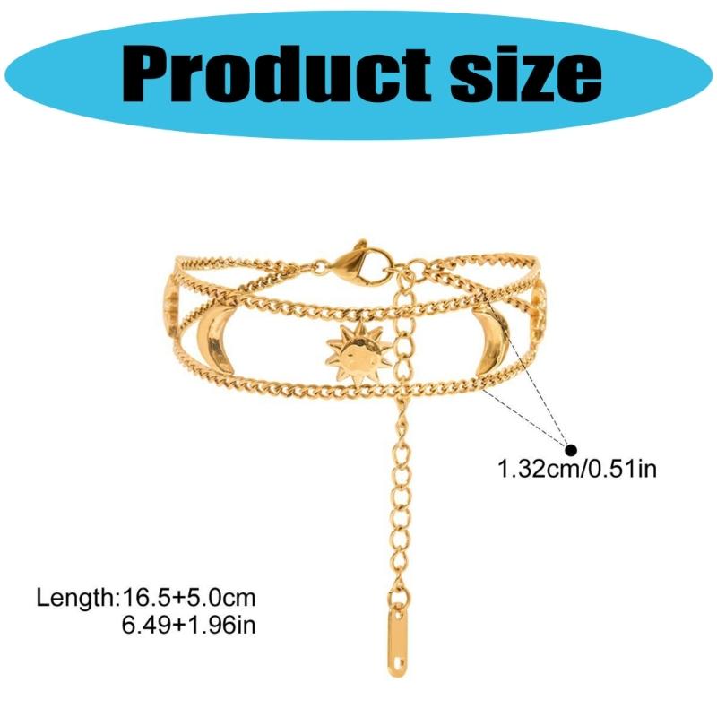 Double Layer Sun and Moon Design Stainless Steel Chain Bracelet Fashion Wrist Accessory Suitable for Everyday Wear