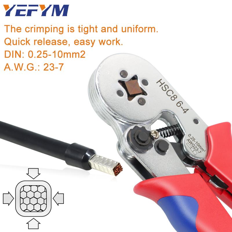Square Self-Adjustable Crimping Tools for AWG23-7 Bootlace End-Sleeves Ferrule, Ratcheting Wire Crimping Plier,HSC8 6-4