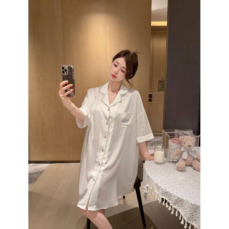 1011 new nightdress large size shirt skirt short sleeve thin can be worn outside ice silk casual breathable comfortable home clothing