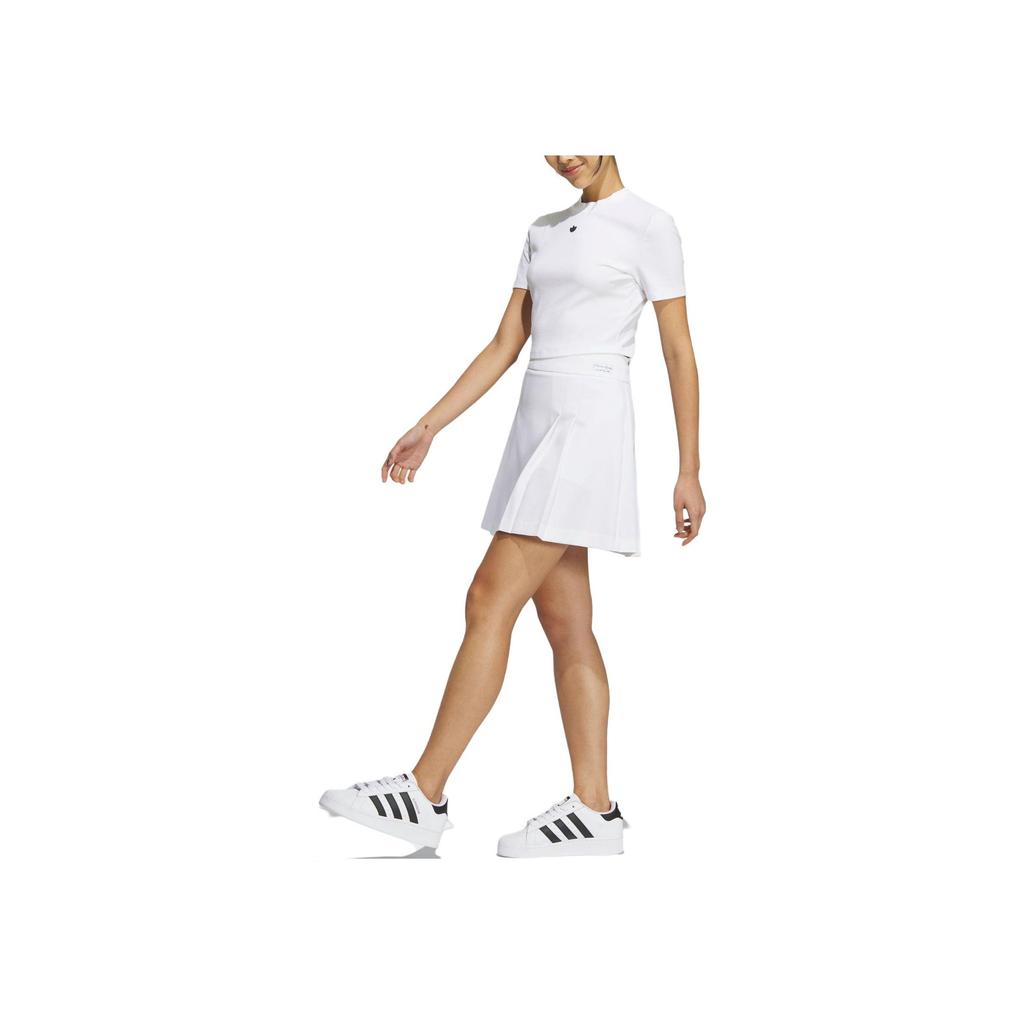 Adidas Originals X NoTitle Co-Branded Series FW23 Pure Color Three-Stripe Pleated Sports Casual Skirt Women Skirt White IN1052