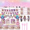 Pink Girl Gaming Theme Kids Birthday Party Tableware Set Roblox Girl Decorations Supplies
