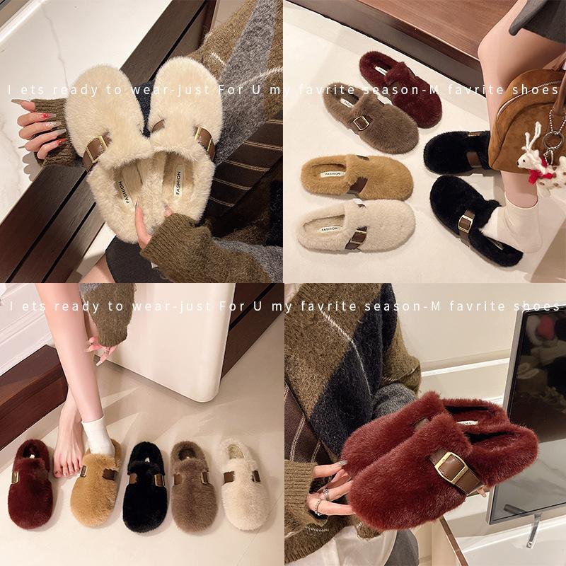 Flauschige Hausschuhe mit weicher Sohle für Damen 2025 Herbst und Winter Samt Baumwollschuhe, Slipper, Beanie-Schuhe, Baumwoll-Slipper und Halbschuhe für vor