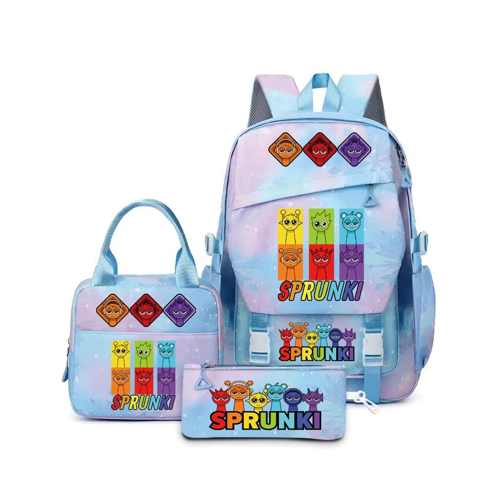 Rhythm Box Sprunki Cartoon Backpack Campus Male and Female Versatile Student Large Capacity School Bag Three-piece Set L