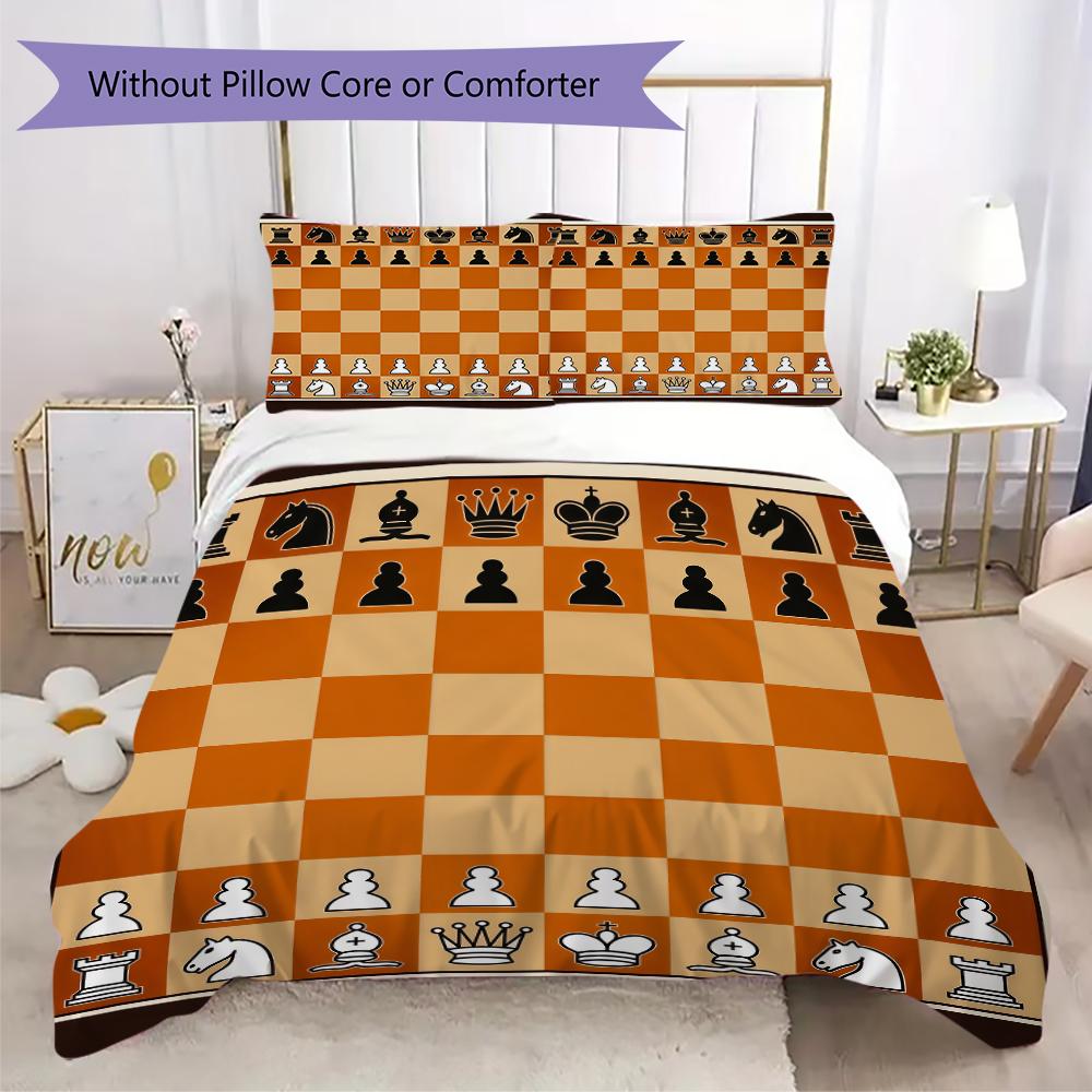 Chess Pattern Bedding Uilt Set Uilt Cover Pillowcase Home Decoration Birthday Gift (1 * Duvet Cover + 2 * Pillowcase Without Core)
