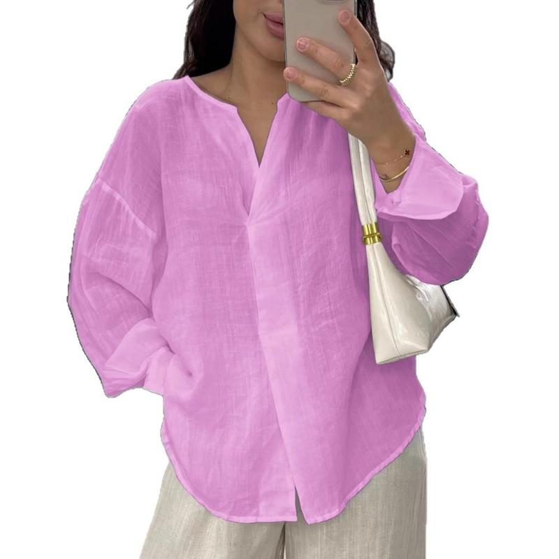 2025 New Women's Casual Long-sleeved V-neck Regular Multi-color Top Shirt