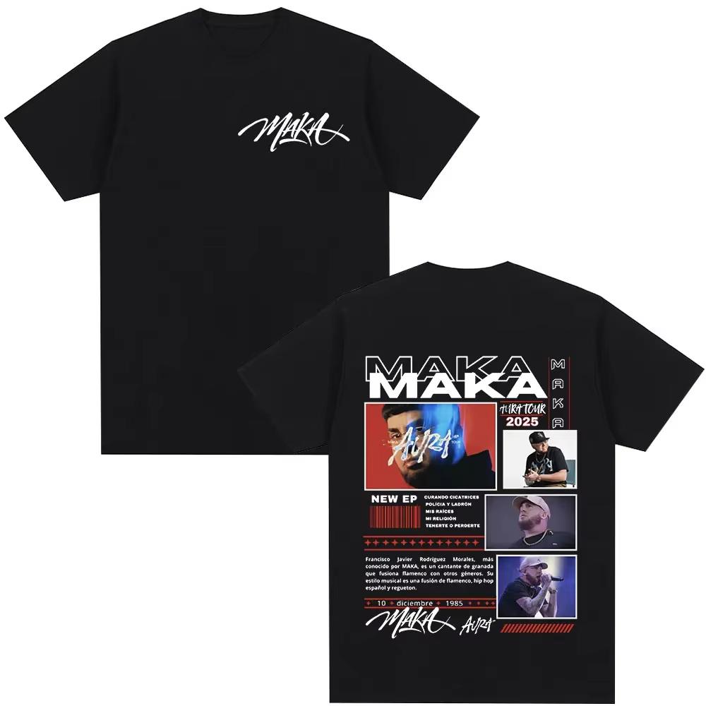 

Rapper Maka Aura 2026 Tour Merch T Shirts Unisex Women Fashion Vintage Street Tshirt Casual Short Sleeve T Shirt Streetwear S