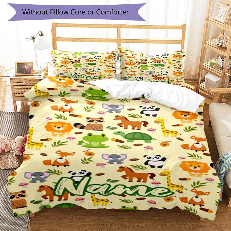 3pcs Custom Name Animals Bedding Set Duvet Cover Closure Includes 1 Duvet Cover & 2 Pillowcases, Soft and Comfortable for All Seasons.