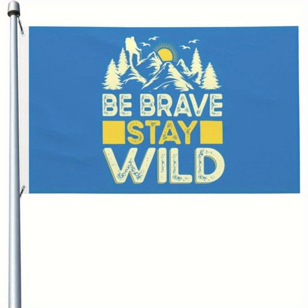 2D Flat - 2D Flat - 1pc Multi-Size Optional 2D Door Curtain Banner, "Brave And Fearless, Keep The Wild Outdoor Flag" - Durable R-Shaped Banner, Mounta