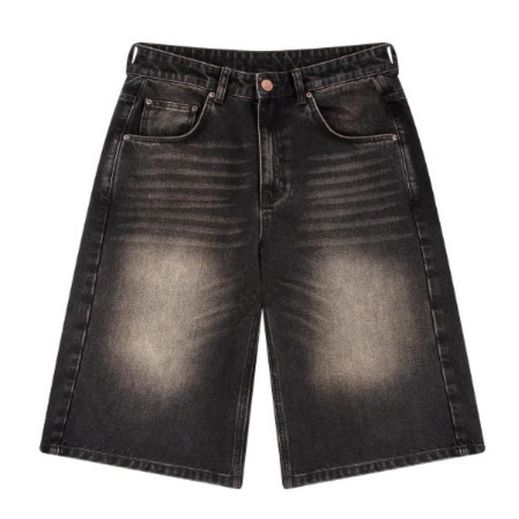 Pantalones Cortos de Mezclilla Bordados Unisex Estilo Retro Americano Streetwear Mujer Hombre Negro Casual Pierna Recta Y2K