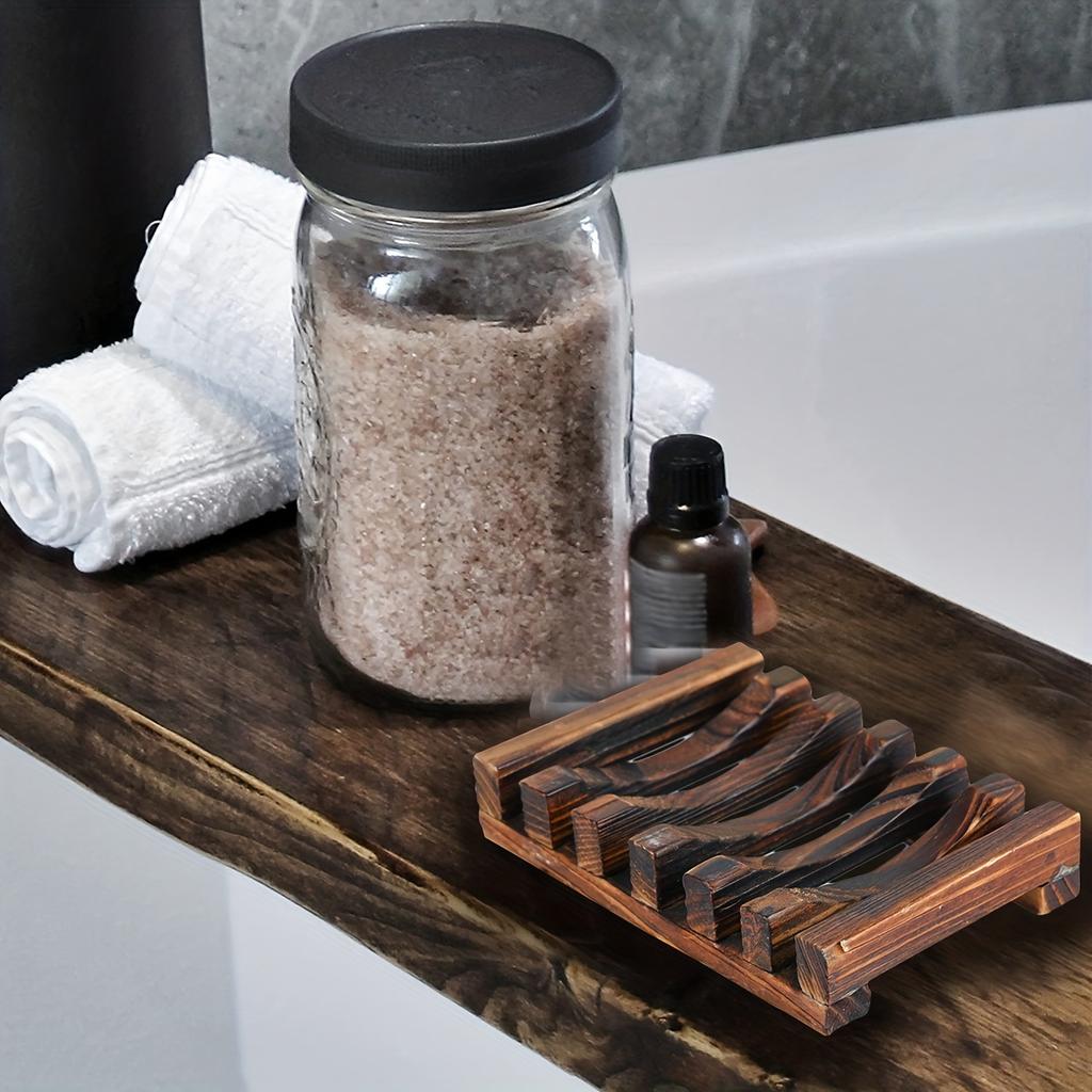 Wooden Retro Soap Dish Bathroom Soap Holder Non-Slip Draining Natural Bamboo Hand Carved Simple Style