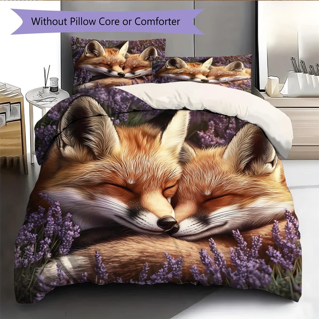 Biancheria da letto con motivo volpi e fiori Decorazione per la casa Regalo di compleanno (1 * copripiumino + 2 * federa, senza nucleo)