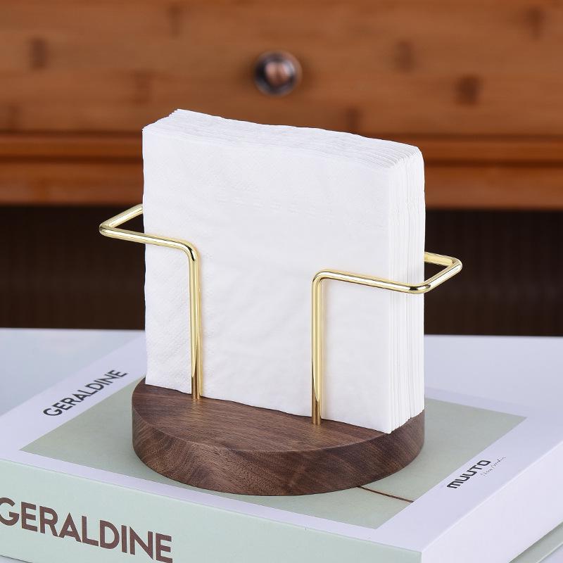 Walnut Wood Napkin Holder - Round & Square Solid Wood Stand for Dining Table