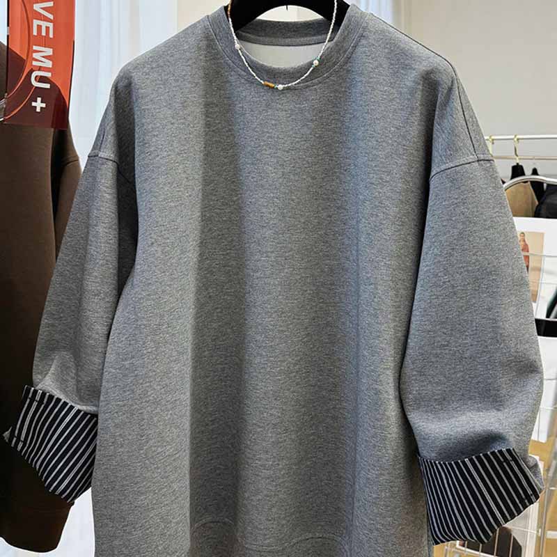Sweatshirt for Women Cotton Oversize Fleece Thickened Loose False  Two Striped Round Neck Casual Pullover Long Sleeve Top Sweatshirt