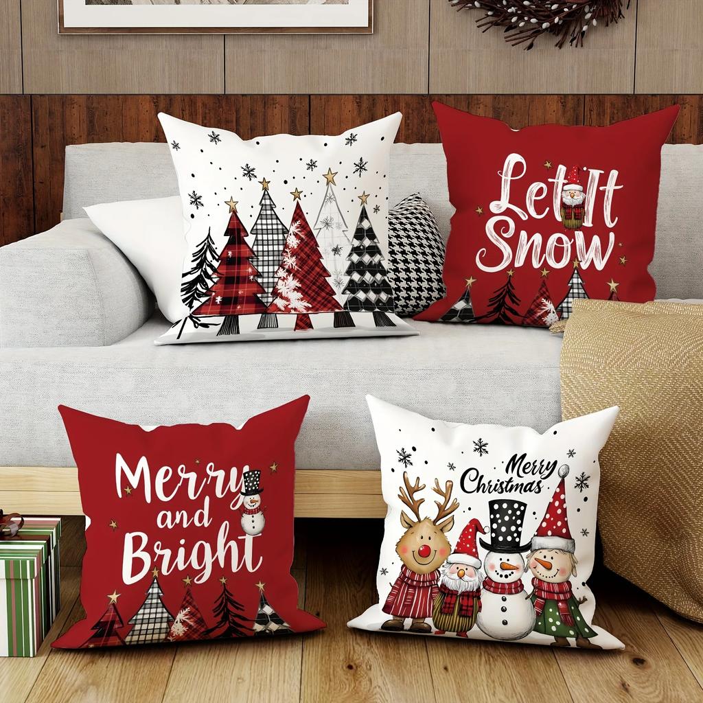 Christmas Decoration Pillowcase Merry Christmas Santa Claus Christmas Tree Pattern Suitable for Home Room Sofa Cushion Cover