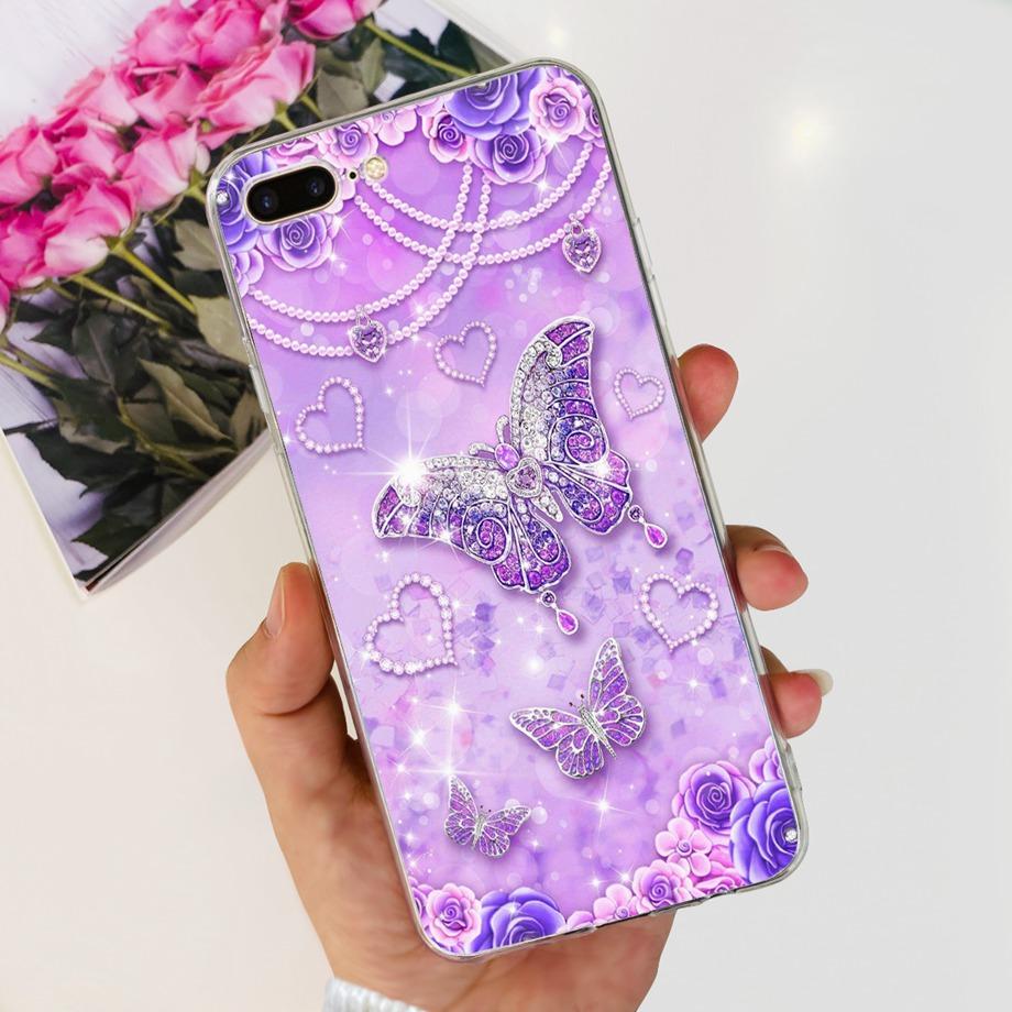 Per iPhone 7 8 7Plus 8 Plus Custodia per Telefono iPhone SE 2020 Cover Posteriore Morbido TPU Silicone Trasparente Paraurti Fiore Farfalla Coque Borsa