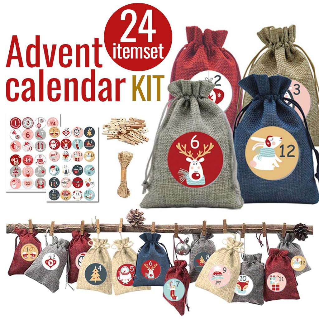iikuru Advent Calendar Kit Christmas Small Small Advent Christmas Tapestry Set, Tree, Bag, Decorations, Ornaments, Garland, (YA181)