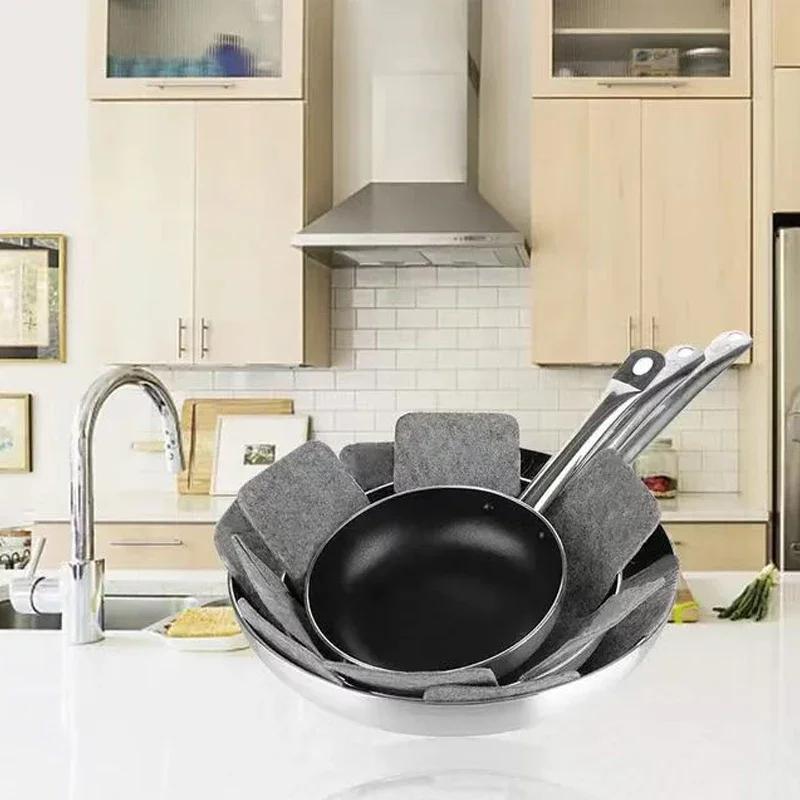 3/6Pcs Pot Pan Felt Protectors Divider Pads Heat Resistant Prevent Scratching Separate Mat Surfaces For Cookware Kitchen Tool