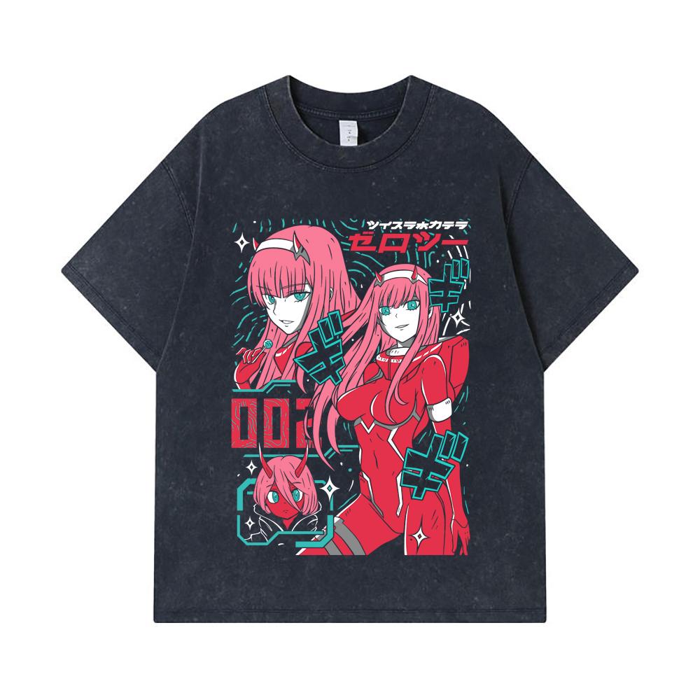 275 GSM Gewaschene T-Shirts 100% Baumwolle Darling in the Franxx V1 Aufdruck Unisex Schweres Baumwoll-T-Shirt