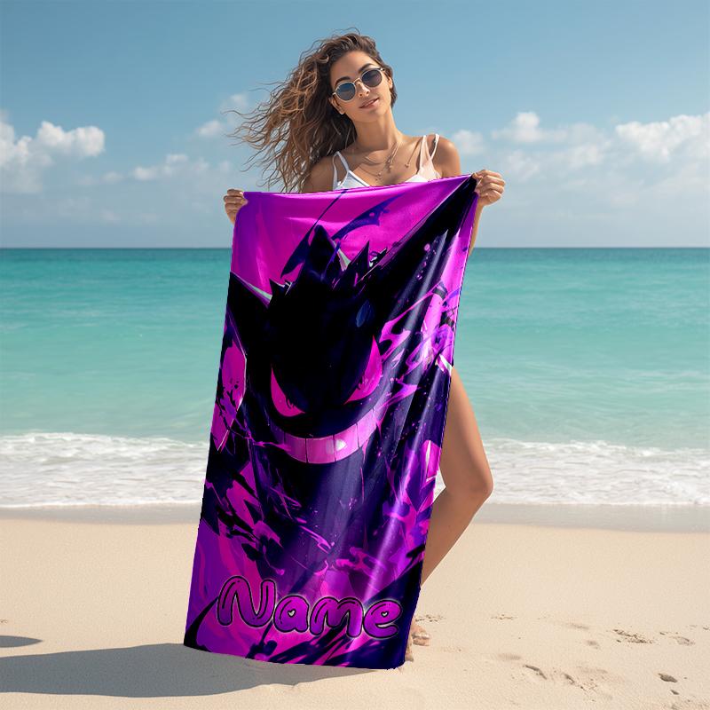 Personalized customized proof beach towel with Pokémon Gengar pattern - soft, absorbent,quick-drying,perfect swimming,camping&bathing