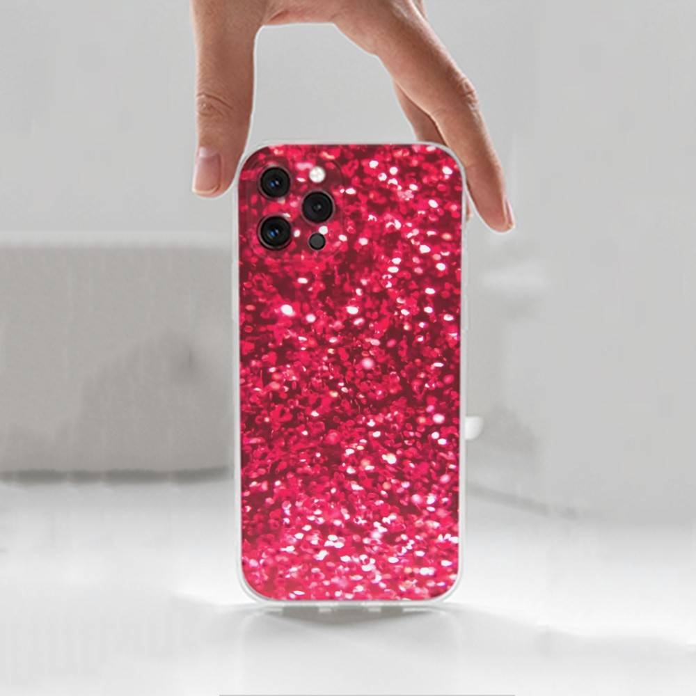 Dazzling Pink Glitter Case For iPhone Max,14,16,X,13,XR,SE,12,15,Pro,17,Plus,11,XS,Mini Transparent Soft Cover
