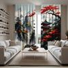 2pcs Dewy Style Japanese Landscape Print Sheer Polyester Curtains with Rod Pocket – for Living Room & Bedroom Decor