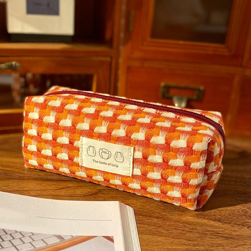 Woven Fabric Pencil Case Large Capacity Pencil Bag Multipurpose Pen Pouches for Students Women School Office Daily Use