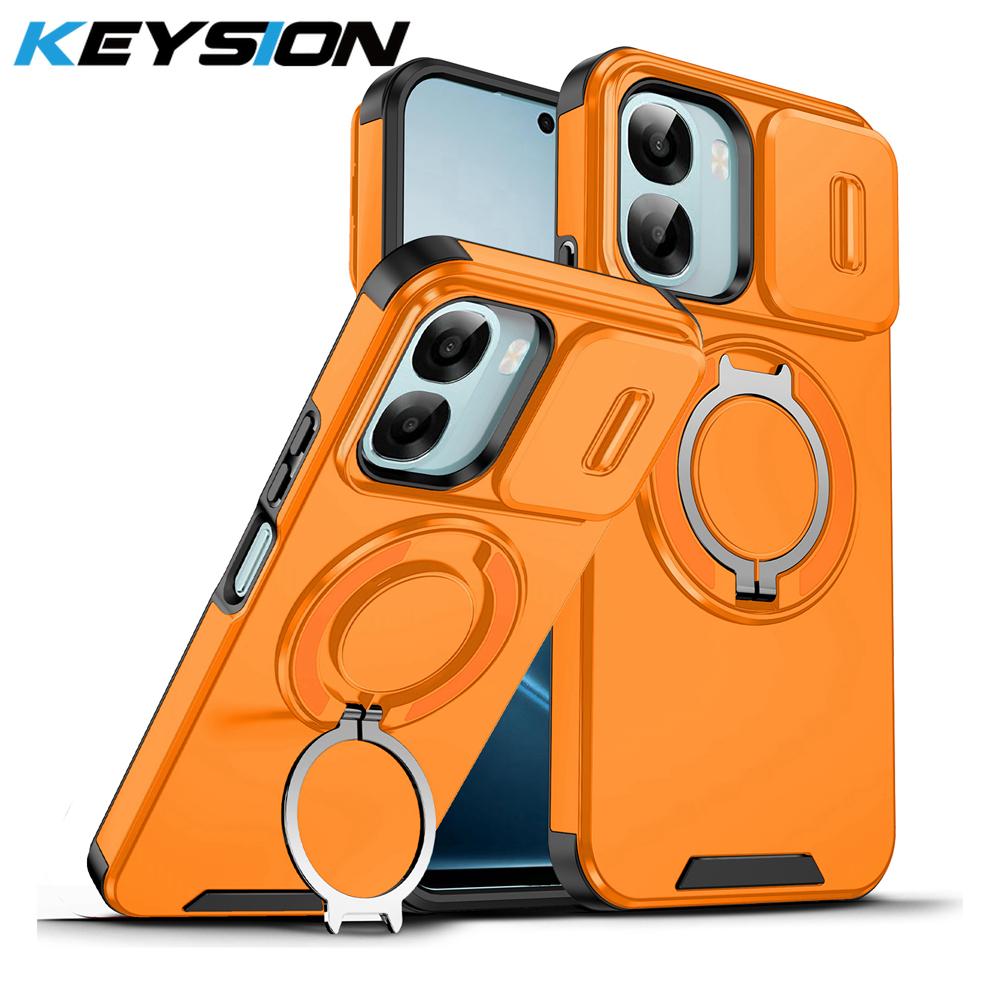KEYSION 360° Rotating Ring Stand Phone Case for OPPO A6x 5G A6 A6t Pro A6s 5G Slide Camera Protection Magnetic Shockproof Cover