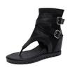 Fashion Hot Fashion Wedge Black Women's Sandals Summer Mesh Breathable Roman High-top Cove Heeled Comfor Buckle Belt Rear Zipper Shoe