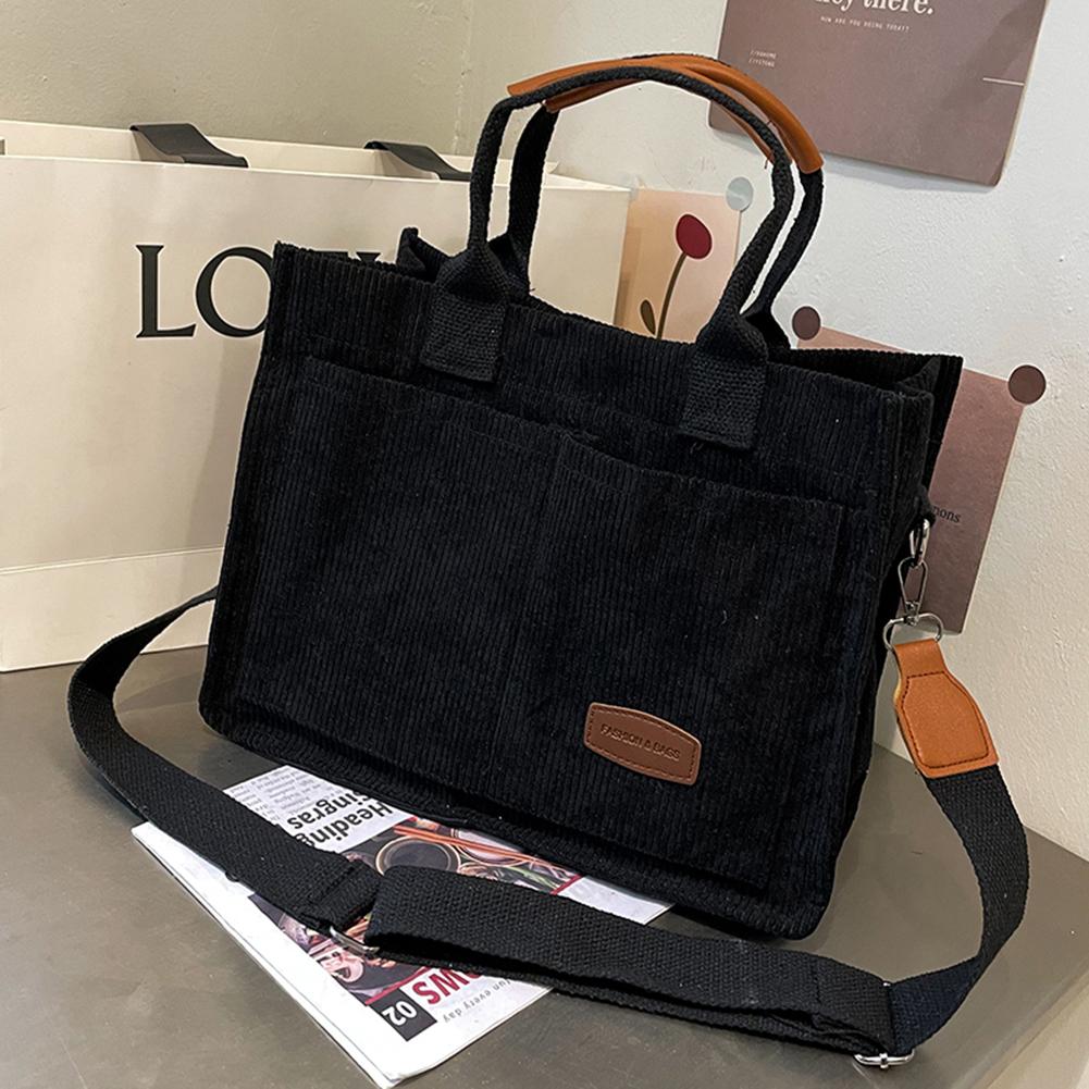 

Corduroy Tote Bag Crossbody Bag Large Capacity Women Fashion Handbag with Multiple Pockets Solid Color Shoulder Bag Everyday Bag чорний