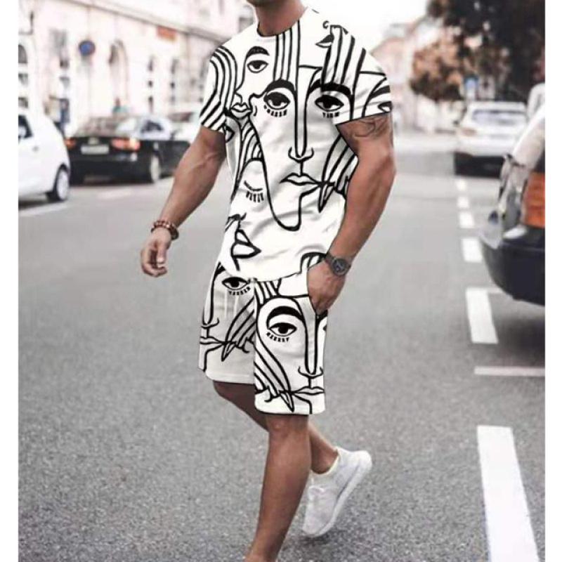 3D Casual Men's T-shirt Set Sportswear For Male Oversized Clothing Short Sleeve Shorts Suit Men T-shirt Suit Summer Beach Shorts