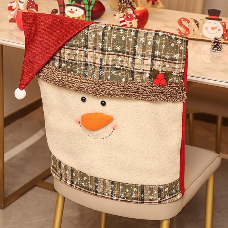 Christmas Chair Cover Home Xmas New Year Decoration Supplies Chair Seat Cover 3D Santa Claus Snowman Elk Chair Back Cover