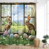 Funny Easter Shower Curtains Cute Bunny Rustic Butterfly Floral Rabbit Eggs Fabric Home Bathroom Curtain Decorative With Hooks