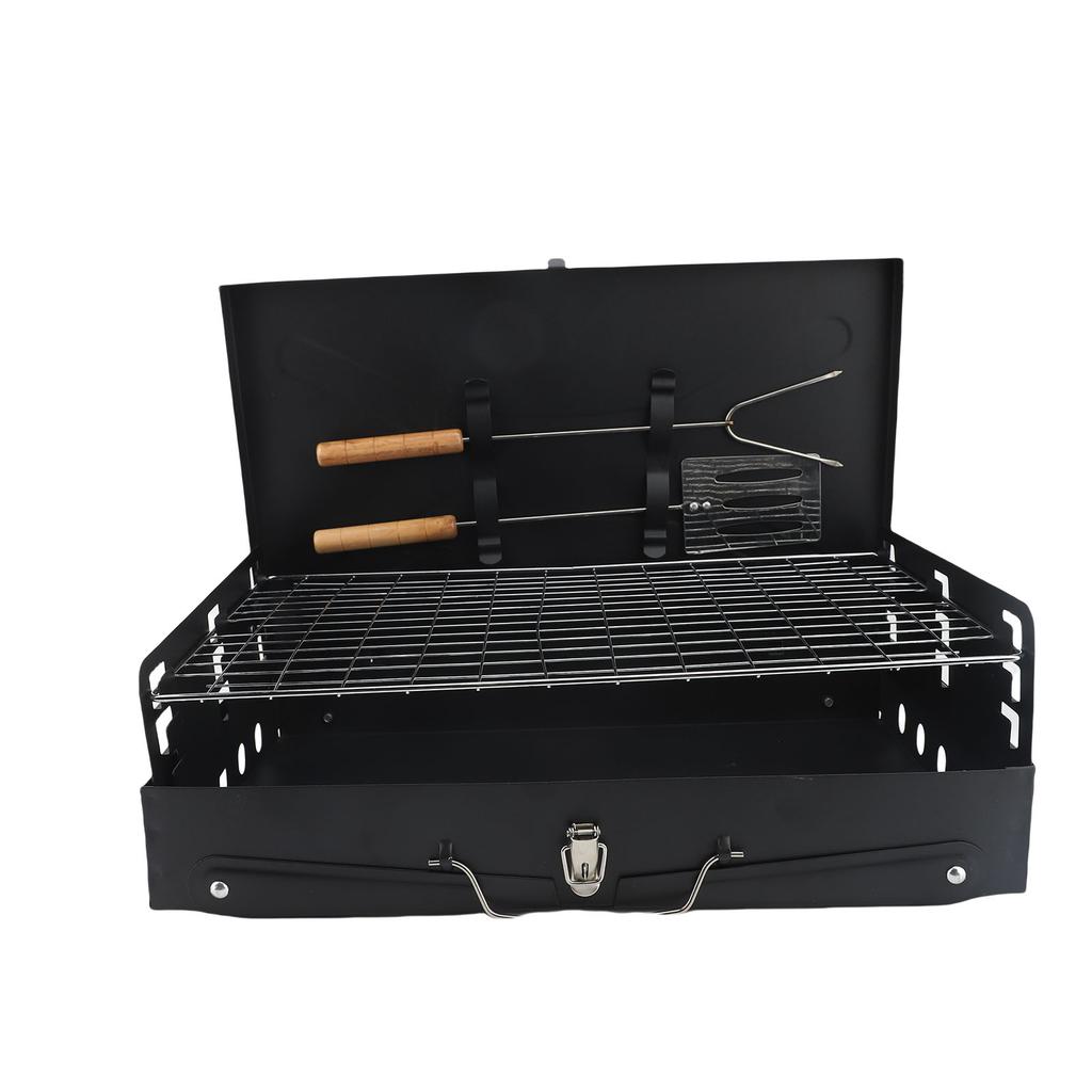 Portable Folding BBQ Grill Iron Outdoor Camping Grill with Windproof Cover Stable Stand for 3-5 People