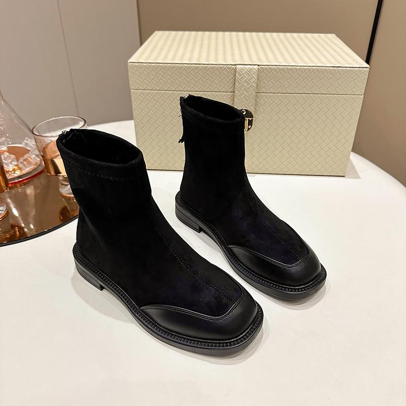 Fashion Short Shoes for Woman Black Women's Ankle Boots Sock Footwear Combat Booties Very High Heels Suede Punk Style Heeled Autumn Boot
