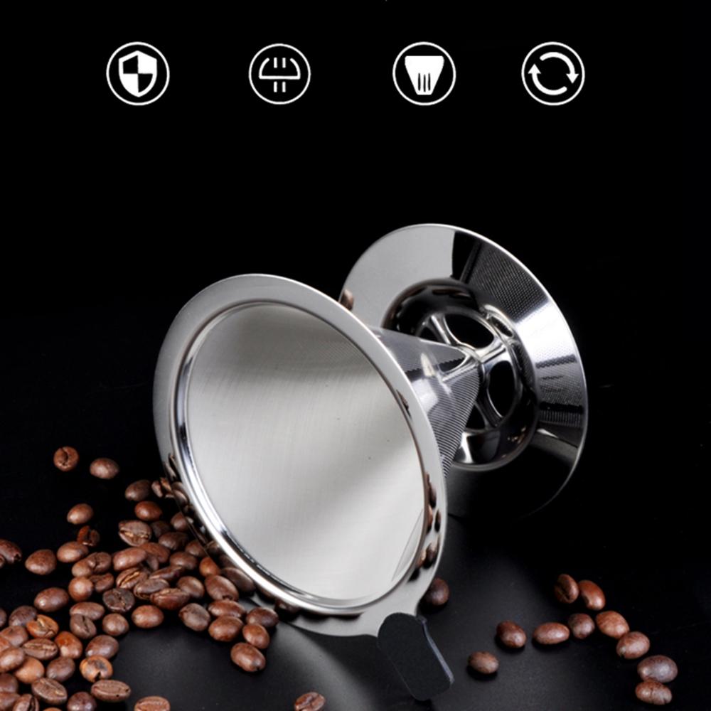 With Stand Holder Stainless Steel Pour Over Coffee Dripper Drip Tools Coffee Filter Cone Strainer