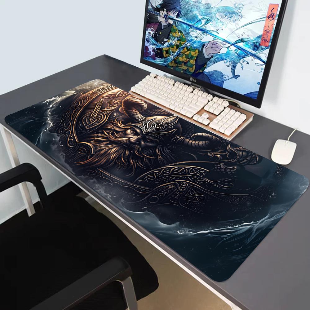 HYBXAXC Viking Warrior Mousepad Celtic Warrior the Sea Desk Mat Norse Mythology MousePad Aesthetic Decor Desk Accesso 800x400x2mm