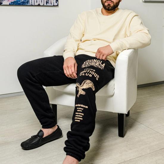 Men Sport Pants Drawstring Elastic Waist with Pockets Printing Joggers Loose Ankle-banded Solid